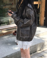 Washing big pocket leather jacket