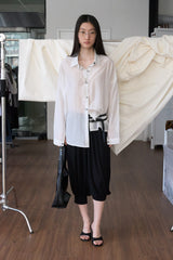 Oversized Black Button Shirt (Ivory)