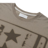 サウンドウェーブアートワークダメージウォッシングTシャツ (ベージュ)