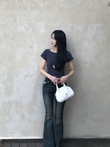 Lost Ball Stud Boat Neck Slit Half Tee