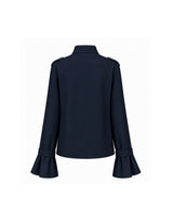 [PRE-FALL] Lune High Neck Ribbon-Tie Flared-Cuff Jacket Navy