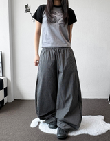 Fluffy Check Elastic Waist Balloon Pants 2Color