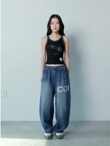 ノーキンサイドダーティーロゴデニムバンディングパンツ UNISEX