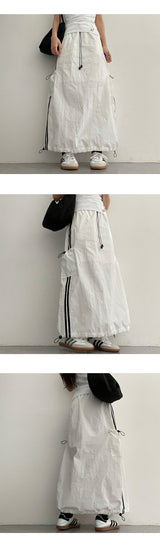 Nana Track Nylon String Shirring Long Skirt