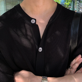  Slag Cooling Hachi Knit Short Sleeve Round Cardigan
