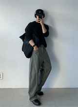 アーロンモーデンエッセンシャルセミクロッピードロングスリーブTシャツ