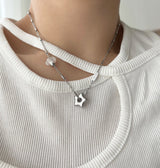stb hip star y2k stainless steel star white crystal gemstone layered two-way ball necklace