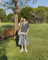 Windy Buckle Stripe Collar Short Sleeve Knit