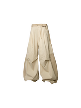 RELABEL Time Element (Condensation) Front And Back Color Blocking, Side Seam, Front Flip, Irregular Pleating, Casual Workwear, Pants