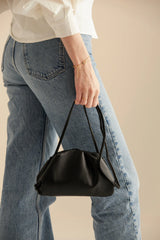 Pouch Gathered Leather Clutch - Black