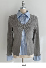 Paulin Layered Stripe Shirt Knit Cardigan