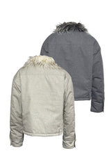 Washed Jacket with Detachable Fur Collar