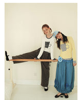 UnsocialNight2025 Autumn New Original Blue Plaid Stitching Casual Flower Flower Skirt Women
