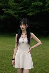 BACK OPEN FLARE MINI DRESS IN IVORY