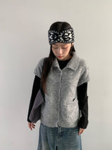 Siduri Hairy Collar Short Sleeve Knit Cardigan