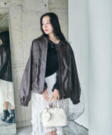 UNISEX フェイクレザーキルティングブルゾン_ブラウン