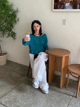 Slub Knit Two-Way Boat Neck One-Shoulder Cardigan (5c)