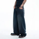 Lettering Wide Denim Pants - BLACK