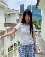 サチン シルバーレタリング ラウンド 半袖Tシャツ