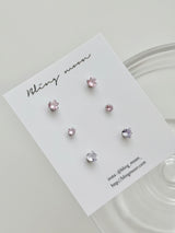 [3 set] surgical heart cubic earring set / 2 color / mini daily simple layered