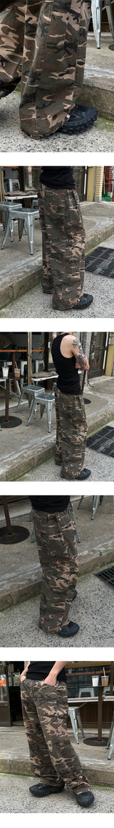 [S/S] Camo side snap wide pants