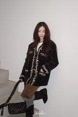 French velvet embroidered no collar jacket