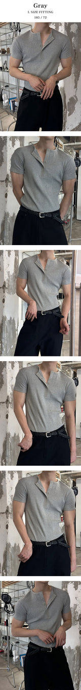 [S/S] High ribbed henry neck half knit(3color)