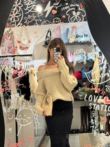 オーバーサイズオフショルダーチャンキーセーター - Beige