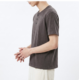 スラブヘンリーネッククロップTシャツ チャコール