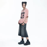 Star 8-part denim bermuda pants - BLACK
