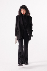Retro two-tone high-waisted straight-leg embroidered flared jeans