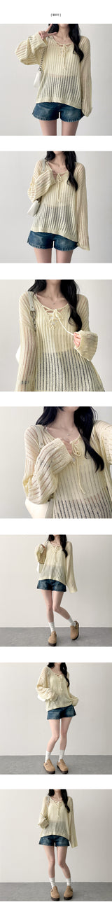 ペッパーシャーリングシースルーVロングスリーブニットウェア