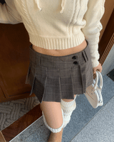 Wrap Check Pleated Mini Skirt