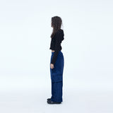 Washing Corduroy Cargo Banding Denim Pants Blue