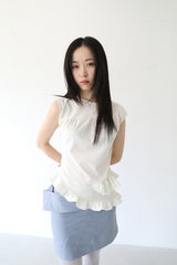 DOUBLE RUFFLE SLEEVELESS (IVORY)