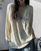 Drip Drape Distressed Mesh Loose Knit Sweater 4color