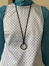 Silver O ring leather necklace
