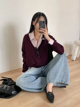 [wool50%] Danny Deep V-Neck Over Fit Knit
