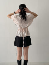 Puff Strap Short Sleeve Blouse