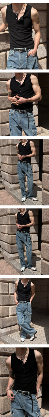 [Unisex] Fringe cargo denim pants(3color)