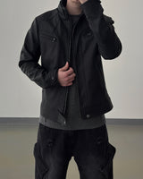 Kale Panel High-Neck Leather Jacket