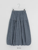 Lehiji Banding Check Balloon Long Skirt