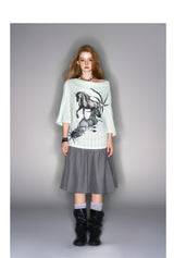 2025 Spring/Summer New Printed Mint Green Swing Neck Loose Top