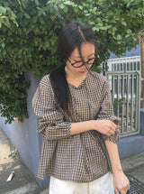 26SS★ [BAONHAUS] Lumie Check Ribbon Blouse