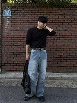 ワッフルダイアゴナルボタンクロップロングスリーブTシャツ