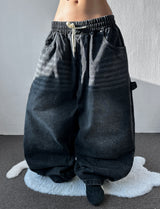Johnsy Carpenter Balloon Fit Elastic Waist Denim Pants 3color