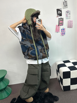 ヒーター❤カーゴオーバーロングバンディングパンツ 🩶🖤🤎💚4COLOR
