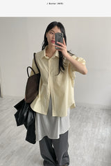 Creme Two-Pocket Cotton Over Fit Shirt