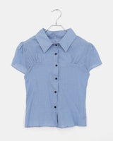 Noel seersucker v-neck checkered short sleeve shirt
