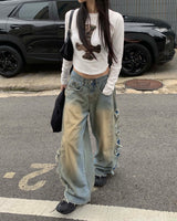 Side vintage denim pants